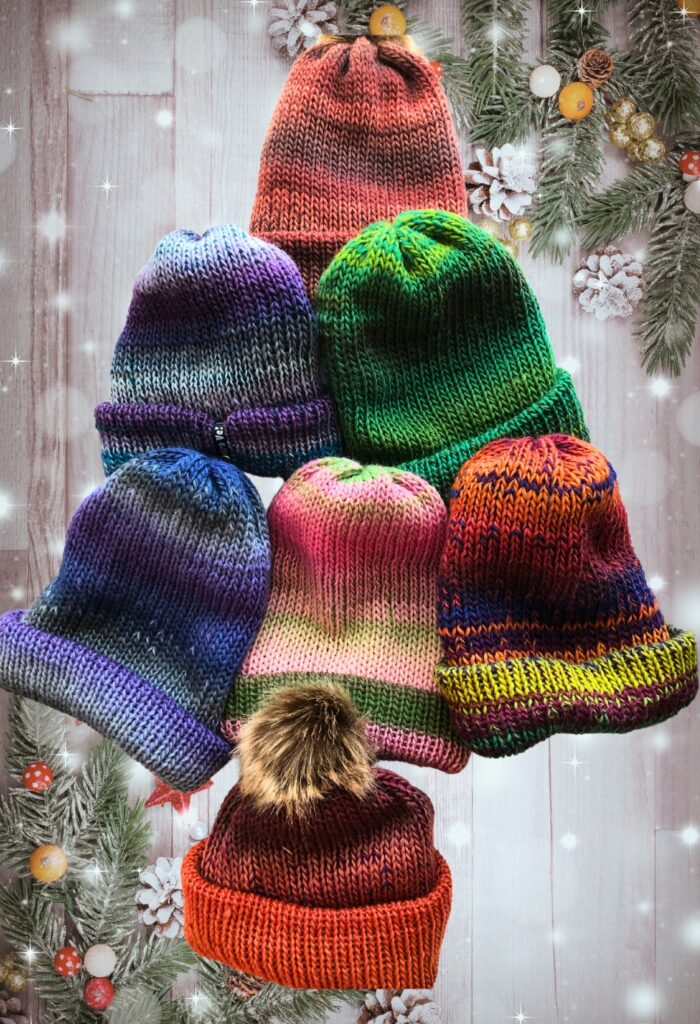 Ombre Wool Beanies in Shades of Rainbow, Green, Purple, Fall Colors